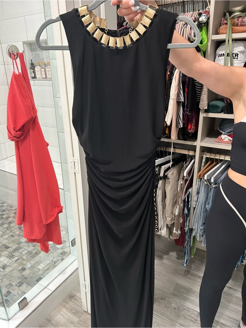 Laundry By Shelli Segal Black Maxi Dress with Gold Collar